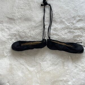 Vintage block toe shoes black cotton with black leather in the front, home decor